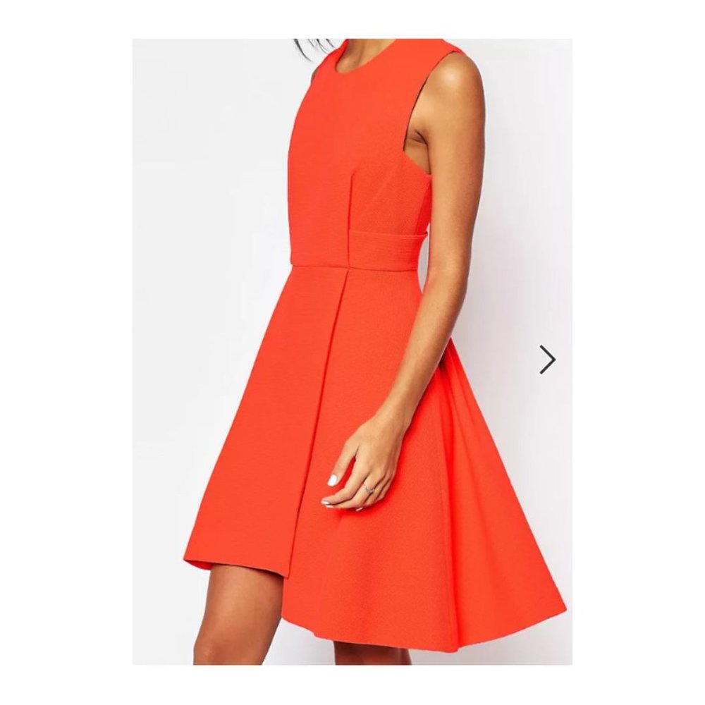 Whistles Textured Sleeveless Flare Dress Waffle Knit, Bright Orange, Sz 8